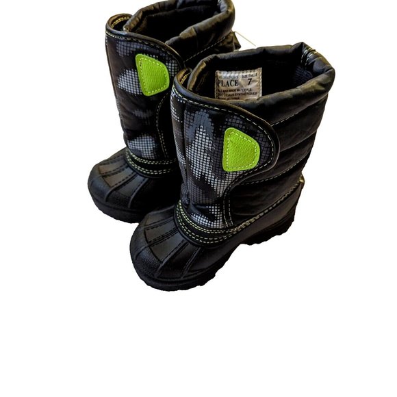 The Children's Place Toddler Boy Snow Boot Padded Winter Quilted CAMO Boot Black - Picture 4 of 10